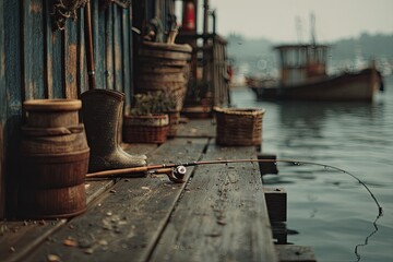 Rustic fishing dock scene