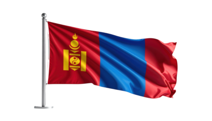 A  view showcases a vibrant flag rippling gently in the breeze, featuring rich red, blue, and yellow hues against a stark black background.