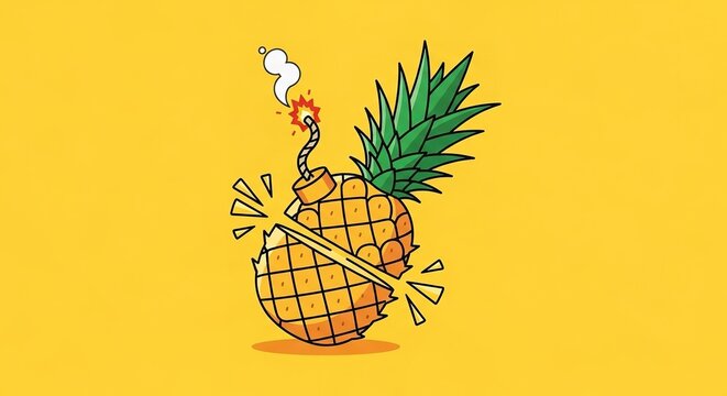 Pineapple Bomb with Lit Fuse Cartoon Illustration.