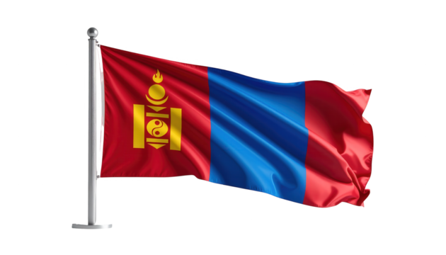 A  view showcases a vibrant flag rippling gently in the breeze, featuring rich red, blue, and yellow hues against a stark black background.