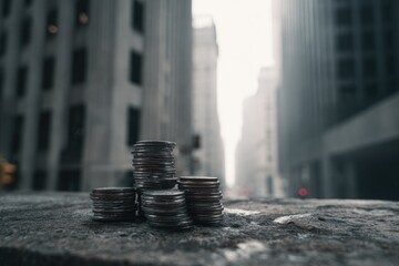 Stacks of coins on a city street