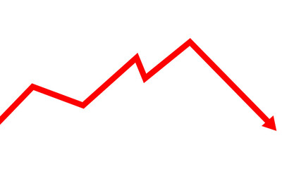 Red downward trend graph isolated on transparent background