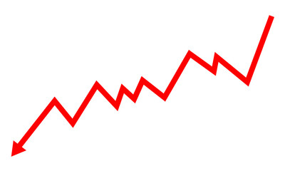 Red downward trending graph isolated on transparent background