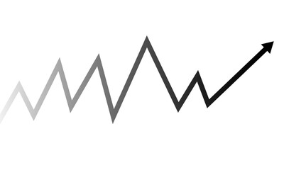 Black and white line graph showing upward trend isolated on transparent background