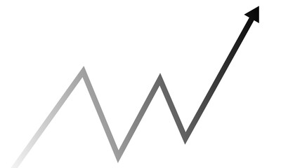 Gray line graph showing upward trend isolated on transparent background