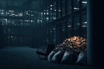 Modern urban courtyard at night