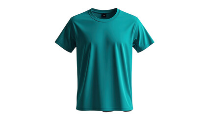 Turquoise-colored athletic wear shirt isolated against a stark black background, highlighting the design and texture of the fabric with soft lighting, suggesting a focus on comfortable, stylish...