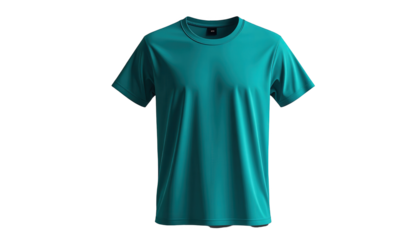 Turquoise-colored athletic wear shirt isolated against a stark black background, highlighting the design and texture of the fabric with soft lighting, suggesting a focus on comfortable, stylish...