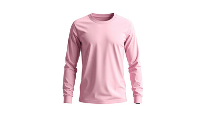 Pink long-sleeved apparel is displayed against a solid black background, showcasing the garment's design and details with a  perspective.