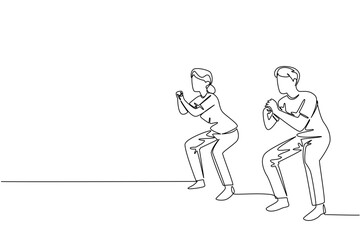 Single one line drawing a pair of grandparents are doing fitness on a fitness mate. Keep the body fit in old age. National Senior Health and Fitness Day. Continuous line design graphic illustration