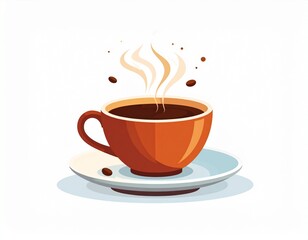 Obraz premium Hot brown espresso mug with heart aroma on white cafe saucer for a morning breakfast break