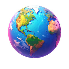 Globe illustration presents a vibrant depiction of continents, oceans, and landmasses in a colorful, three-dimensional format set against a stark black backdrop, highlighting global geographical...