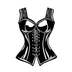 Lace‑up corset silhouette vector – vintage burlesque lingerie waist cincher, steampunk gothic fashion icon