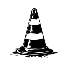 Traffic cone silhouette vector – striped road safety hazard marker for construction zone and street maintenance, caution warning icon