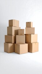 Stacked assortment of plain, brown cardboard shipping boxes