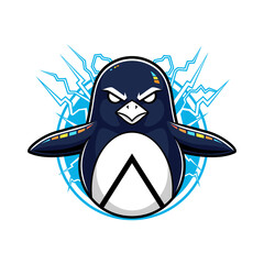 Penguin character with lightning flash