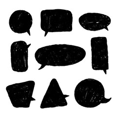 Crayon doodle speech bubble collection. Hand drawn chalk talk Frames. Cute text box set for Chat and Stickers