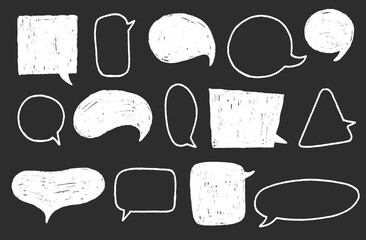 Crayon doodle speech bubble collection. Hand drawn chalk talk Frames. Cute text box set for Chat and Stickers