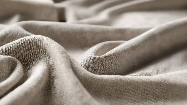 A piece of fabric with a pattern on it. The fabric is brown and has a texture. Closeup bamboo fabric texture, sustainable fashion practices clean neutral muted tone