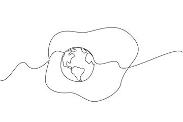 Continuous one line drawing fried egg with yolk made into globe. Good protein content in eggs. Good nutrition but not evenly distributed. World Hunger Day. Single line draw design vector illustration