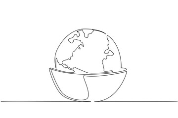 Single continuous line drawing a bowl with the top made into a globe and several stalks of wheat. Food uncertainty continues to occur. Trouble. World Hunger Day. One line design vector illustration