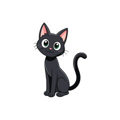 Cute black cat with green eyes and curved tail animal