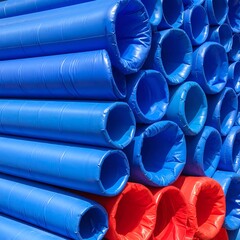 Stacked blue and red tubes