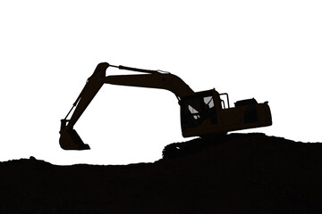 Crawler excavators silhouette are digging the soil in the construction site on the isolated white background