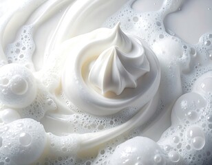 Swirling white cream dessert with bubbles, perfect for food, beauty, and abstract concepts