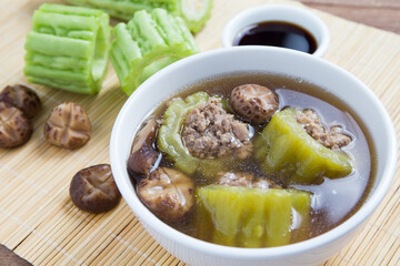 Bitter gourd with mince pork and mushroom soup, Thai - Chinese Food.