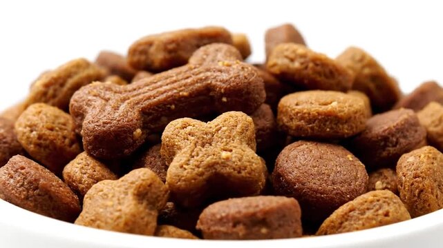 低刺激ドッグフード粒の質感と色の多様性：ボウル一杯のクローズアップ