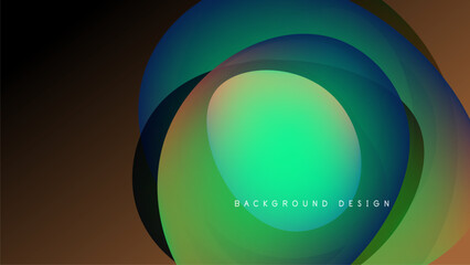 Abstract colorful layers create circular design. Gradient hues blend, forming dynamic visual effect. Background is dark, contrasting bright shapes.