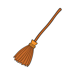 Minimalist witch broom graphic on white background