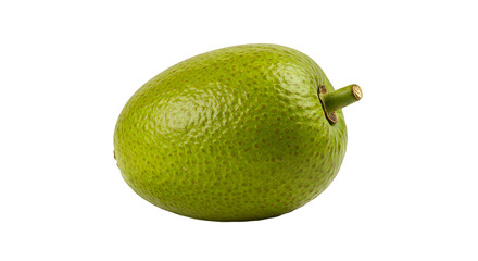 Vibrant Green Breadfruit with Textured Skin and Stem on Striped Background
