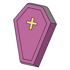 Pink coffin with yellow cross simple illustration vector