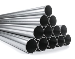 Stacked cylindrical metallic tubes, illustrating construction or engineering concepts