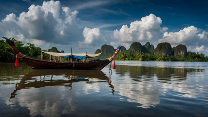 Longtail Boat on Tropical River