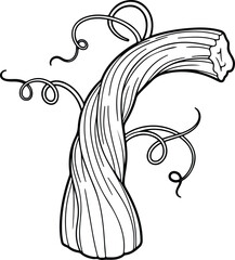 Vector silhouette gourd vine stalk with tendrils illustration