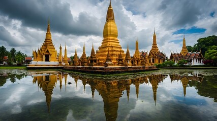 Golden Stupa with Reflection