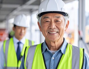 建設現場、工事現場で働くシニア男性　AI生成素材