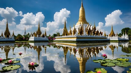 Golden Temple with Lotus Flowers