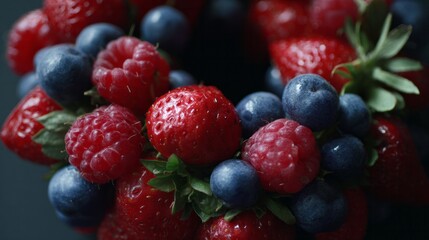 Juicy berries entwined in vibrant harmony, evoking Midsummer Eves feast, antioxidant allure, and holistic wellness rituals