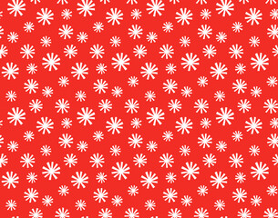 Falling Snowflakes Seamless Pattern on Red, Flat Winter Holiday Design