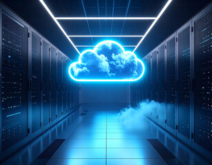 Cloud Computing Data Storage in a Modern Server Room