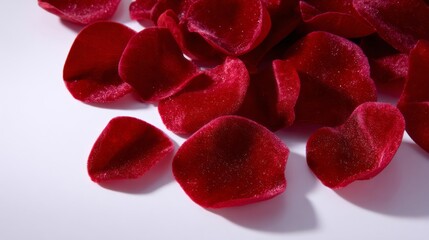 Crimson rose petals scattered like whispered secrets, evoking St Dwynwen's Day enchantment and Nizami's poetic fervor