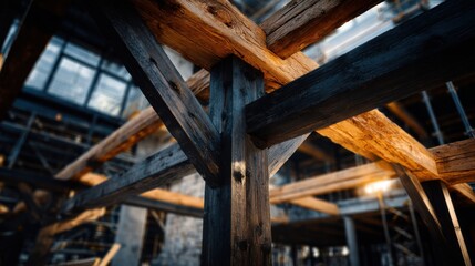 Minimalist Interior with Steel Beams and Wooden Structure Details