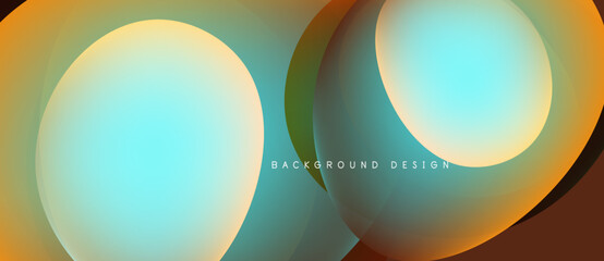 Abstract geometric shapes, vibrant colors blend. Overlapping circles create dynamic visual effect. Modern design elements present smooth gradients.