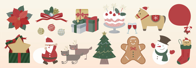 2026新年やナチュラルなクリスマスシーンに最適なかわいい手書きおしゃれなシンボル・アイコンベクターイラスト