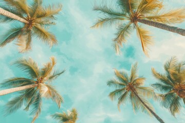 Tropical Caribbean paradise view with palm trees and clear blue sky backdrop summer beach vibe atmosphere jpeg
