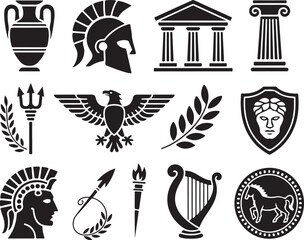 Vector illustration set of iconic ancient greek symbols and decorative elements